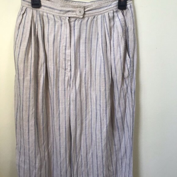 Dior Vintage 80s Linen Striped Loose Fit High Waist Pants Straight Leg Neutral - Picture 3 of 16